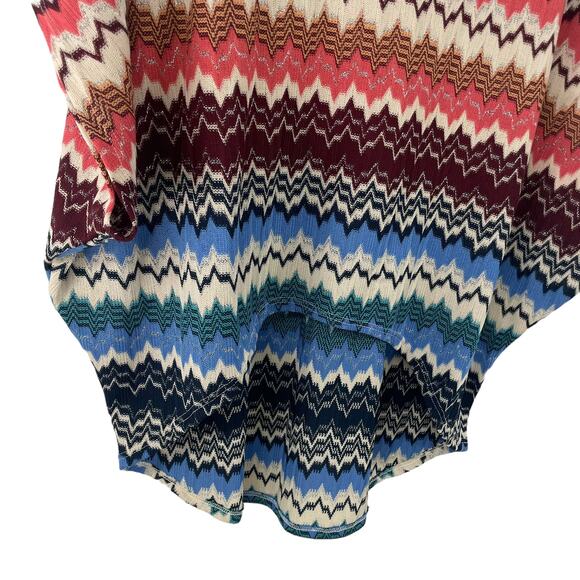 Romeo & Juliet Couture Short Sleeve Multicolor Metallic Chevron Knit Top Medium - Picture 2 of 6